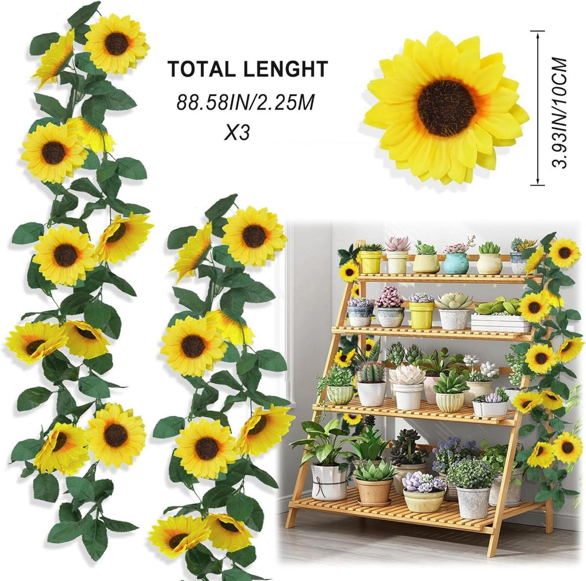 Künstliche Sonnenblumen Girlande 3er Set 2,3m Seidenblumen