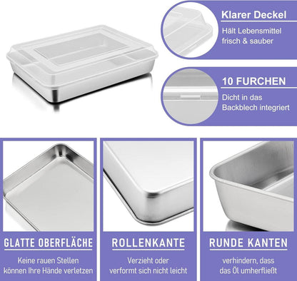 Tiefes Backblech mit Deckel Edelstahl Kuchenform 26,5x20,6x5cm