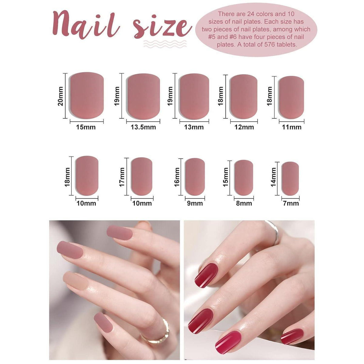 576 kurze Aufklebe-Nägel Set mit Kleber & Zubehör