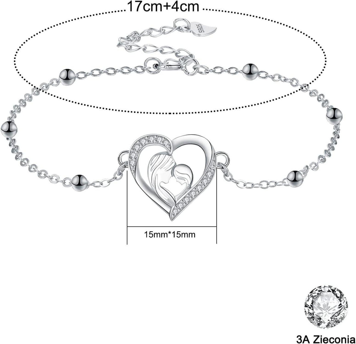 Mutter Tochter Armband 925 Sterling Silber Herz Anhänger Schmuck