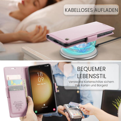 Samsung Galaxy S23 5G Handyhülle Premium Leder RFID Schutzhülle Rosa Gold
