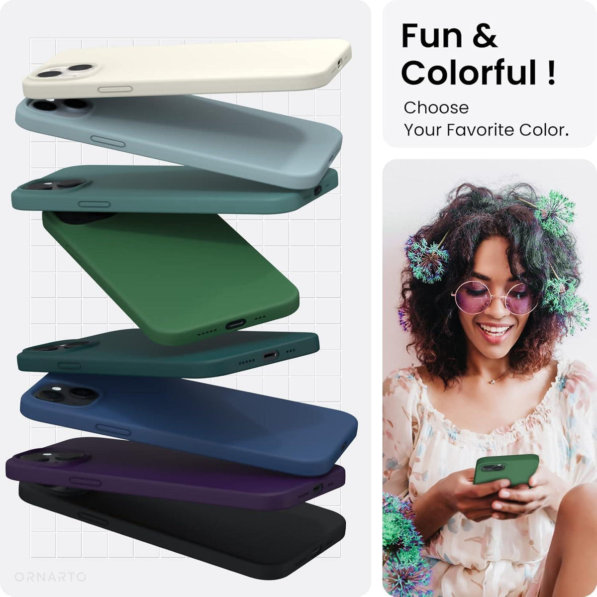 ORNARTO iPhone 14 Hülle 6,1 Zoll 2022 Flüssig Silikon Voller Schutz Klee