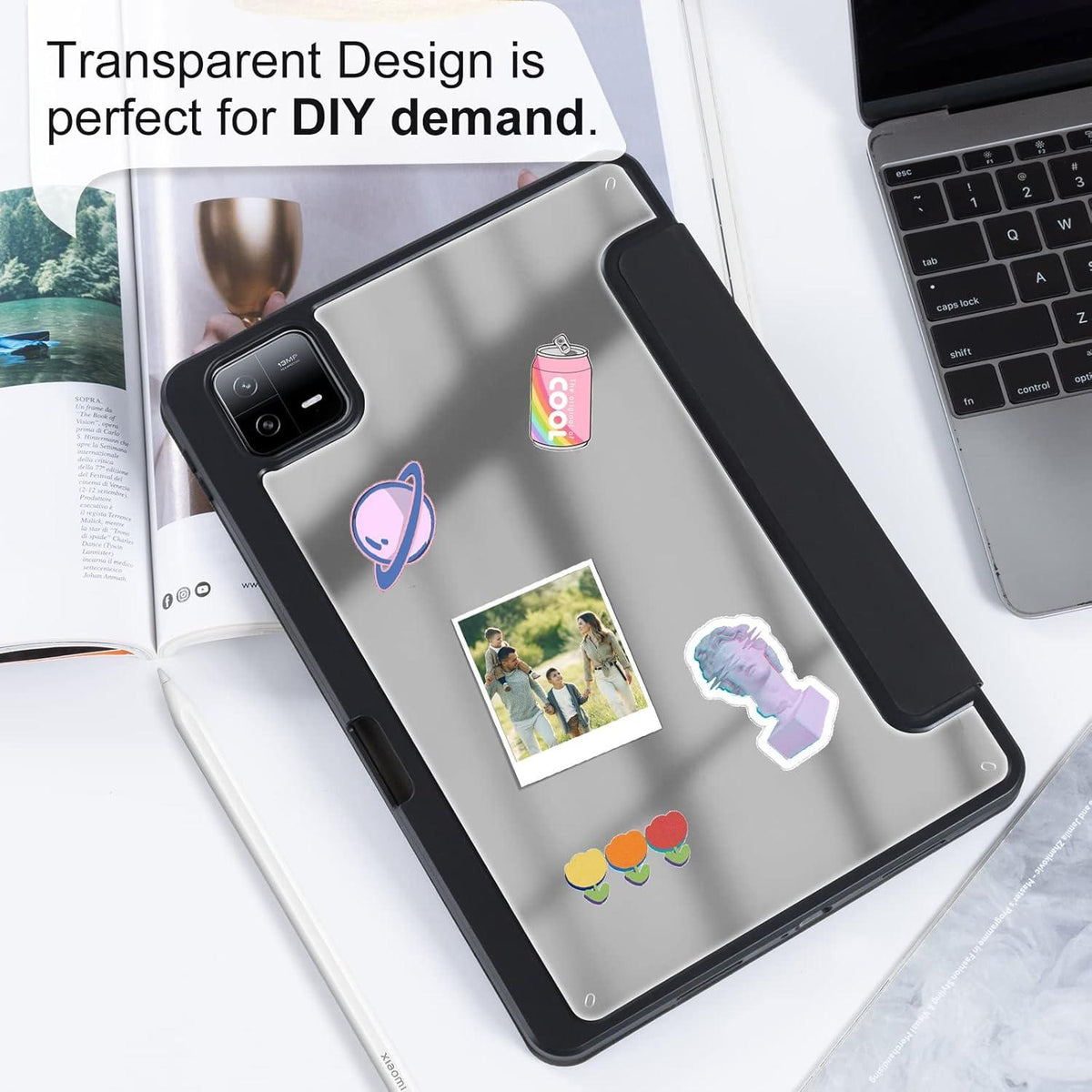 Schlanke Xiaomi Pad 6 Pro 2023 Hülle mit Stifthalter, Transparent, Schwarz