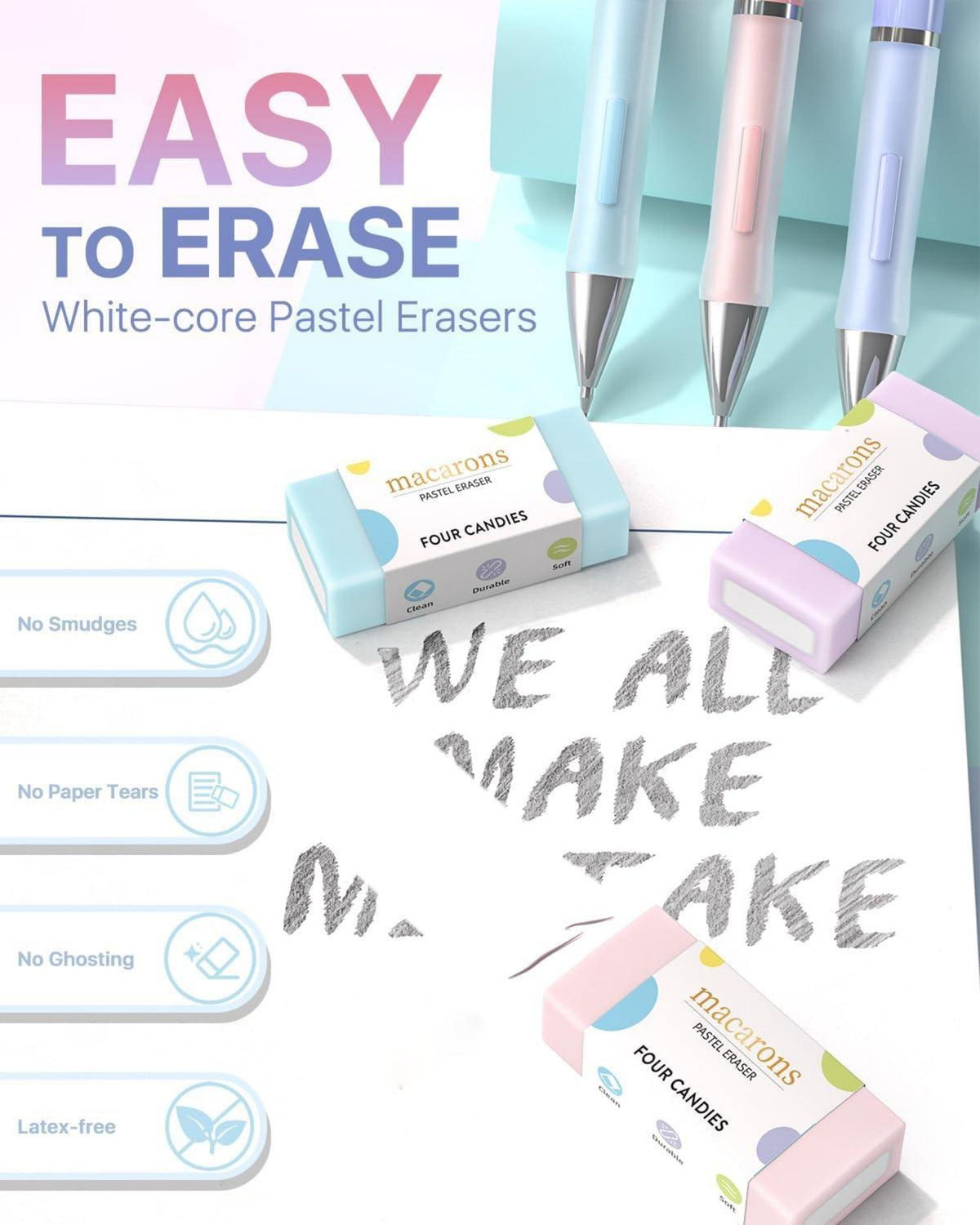 Pastell Druckbleistift Set 6 Stück mit Etui, 360 HB Minen, 3 Radiergummis