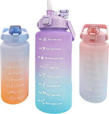 Trinkflasche 2 Liter mit Strohhalm und Zeitmarkierung, BPA-frei