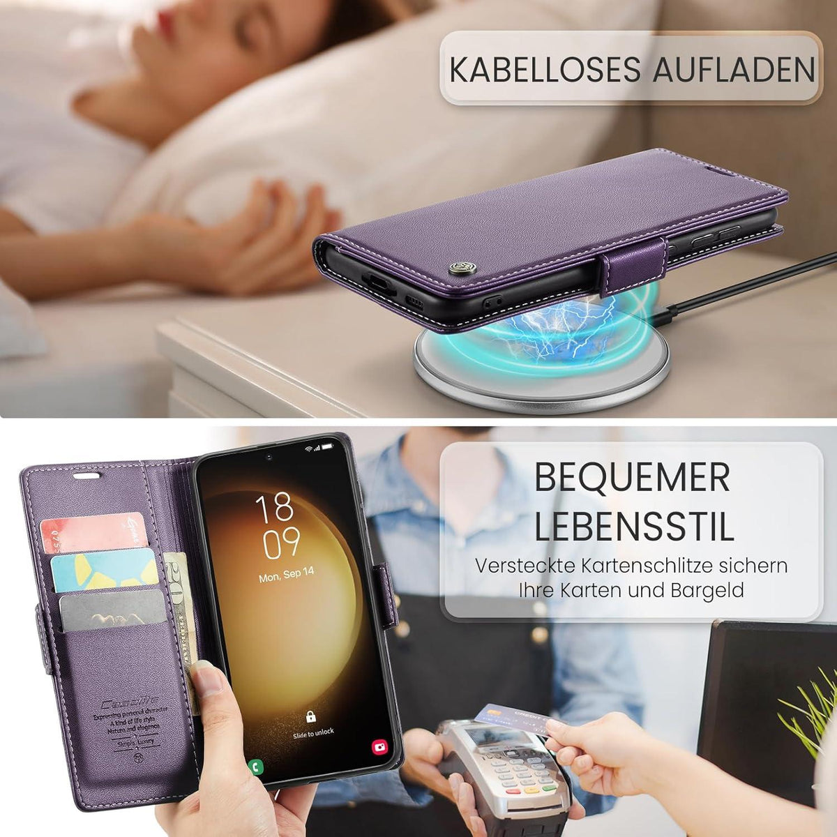 XYGLOW Samsung Galaxy S23 5G Handyhülle Leder RFID Schutzhülle Flip Case Wallet Lila 6,1 Zoll