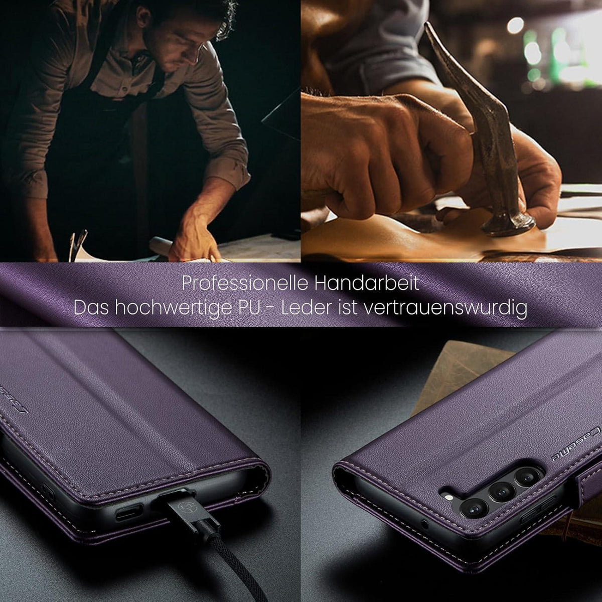 Lila Samsung Galaxy S23 5G Handyhülle Premium Leder Wallet RFID Standfunktion