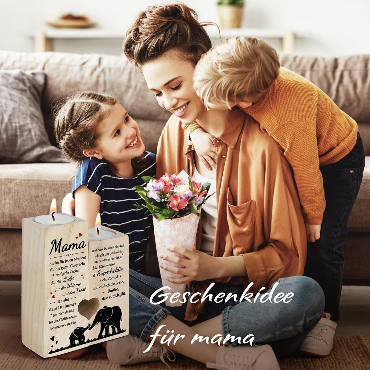 Holz Kerzenhalter mit Gravur – Persönliches Geschenk für Mama