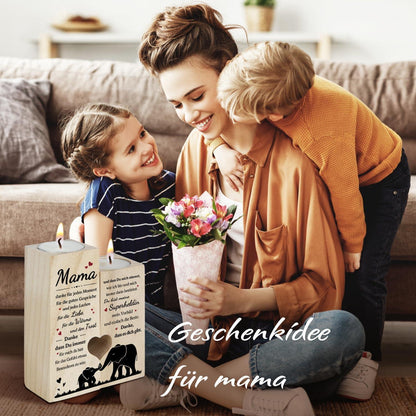 Holz Kerzenhalter mit Gravur – Persönliches Geschenk für Mama