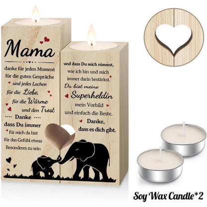 Holz Kerzenhalter mit Gravur – Persönliches Geschenk für Mama