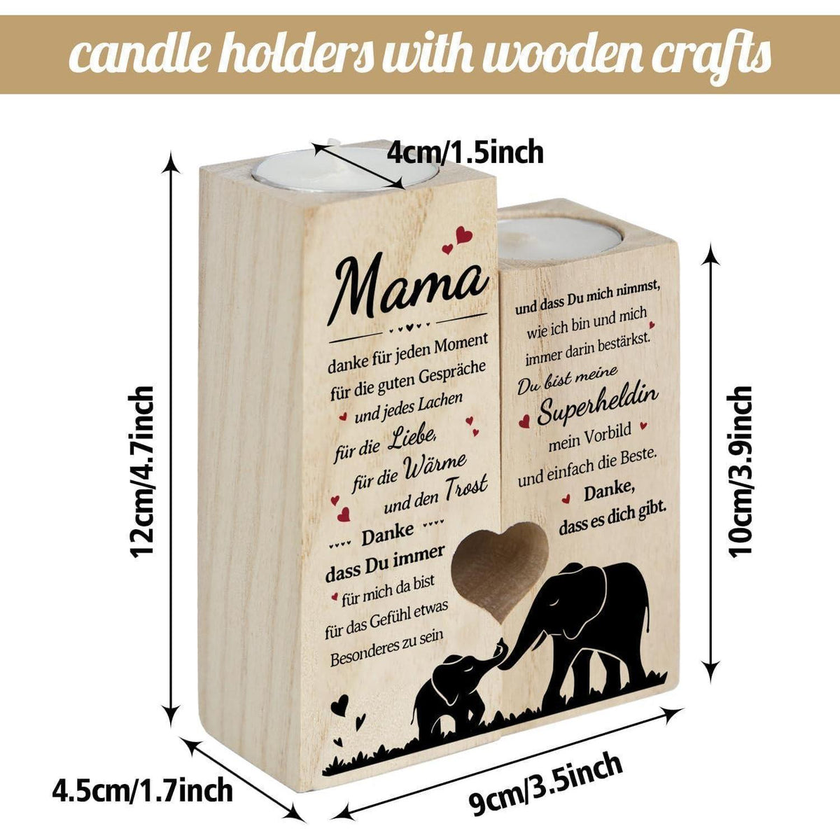 Holz Kerzenhalter mit Gravur – Persönliches Geschenk für Mama