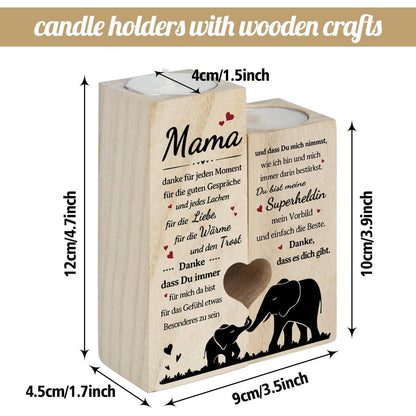 Holz Kerzenhalter mit Gravur – Persönliches Geschenk für Mama