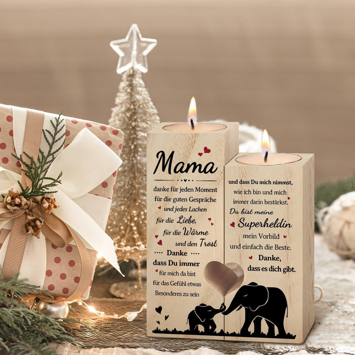 Holz Kerzenhalter mit Gravur – Persönliches Geschenk für Mama