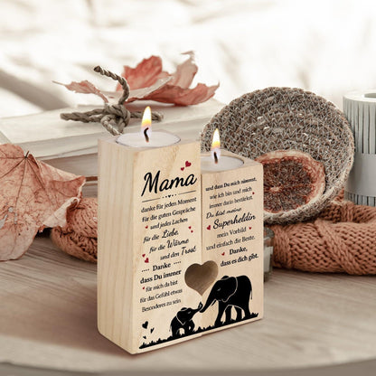 Holz Kerzenhalter mit Gravur – Persönliches Geschenk für Mama
