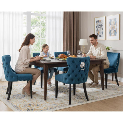 Samt Esszimmerstühle 2er Set – Blau-2, Gepolstert & Modern