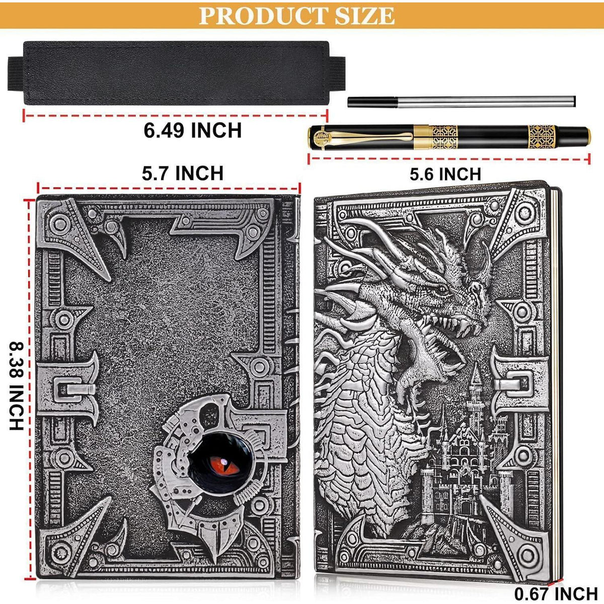 Drachen-Tagebuch 3D geprägt, A5 Reisetagebuch mit Stift in Lederoptik
