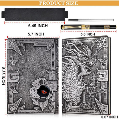 Drachen-Tagebuch 3D geprägt, A5 Reisetagebuch mit Stift in Lederoptik