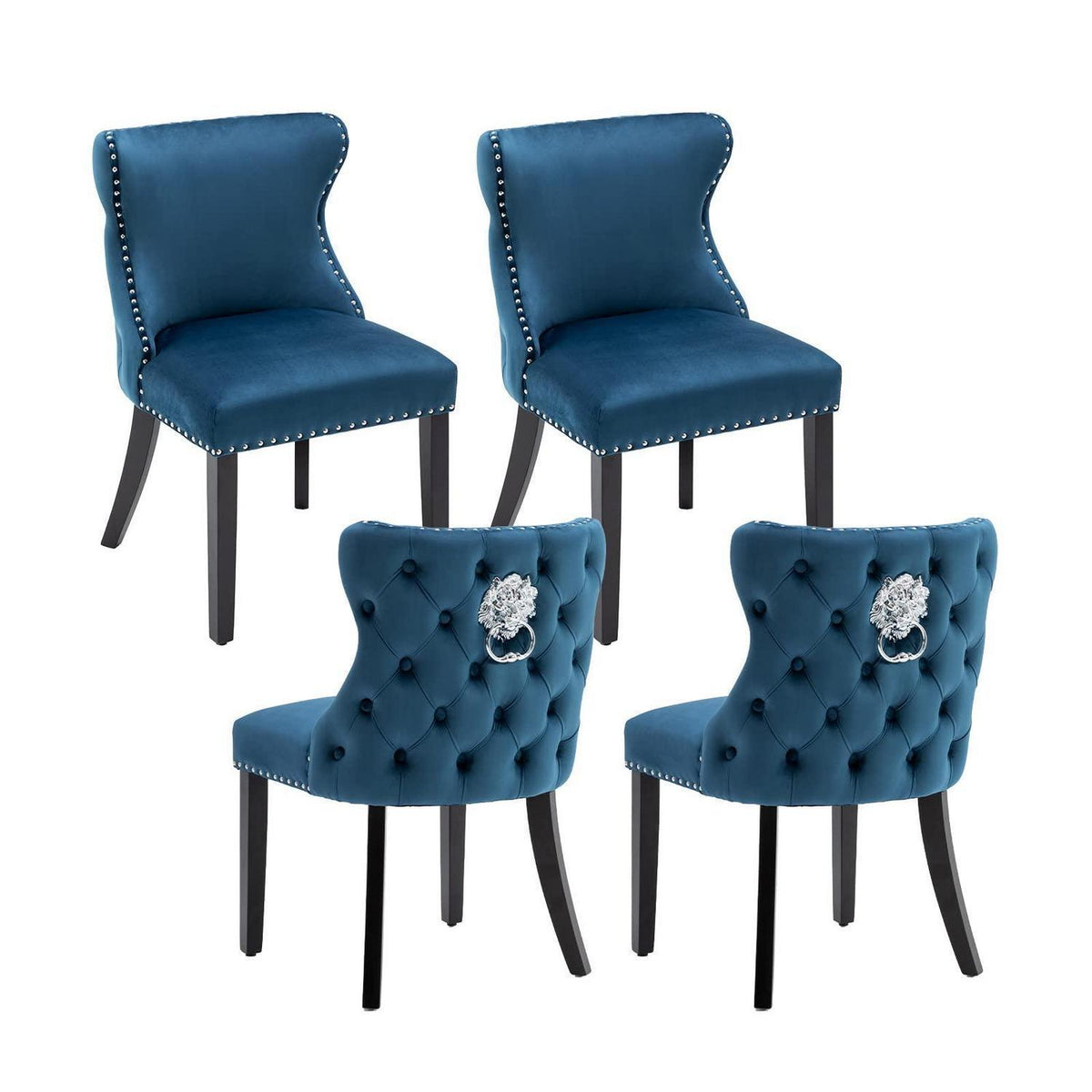 Samt Esszimmerstühle 4er Set Blau – Gepolstert & Modern