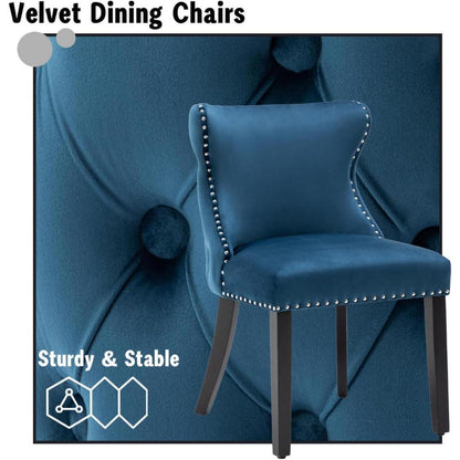 Samt Esszimmerstühle 4er Set Blau – Gepolstert & Modern