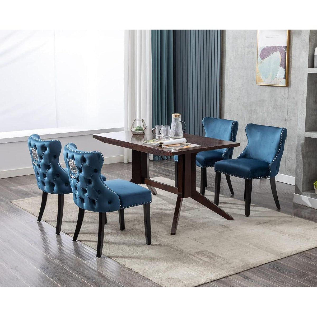 Samt Esszimmerstühle 4er Set Blau – Gepolstert & Modern