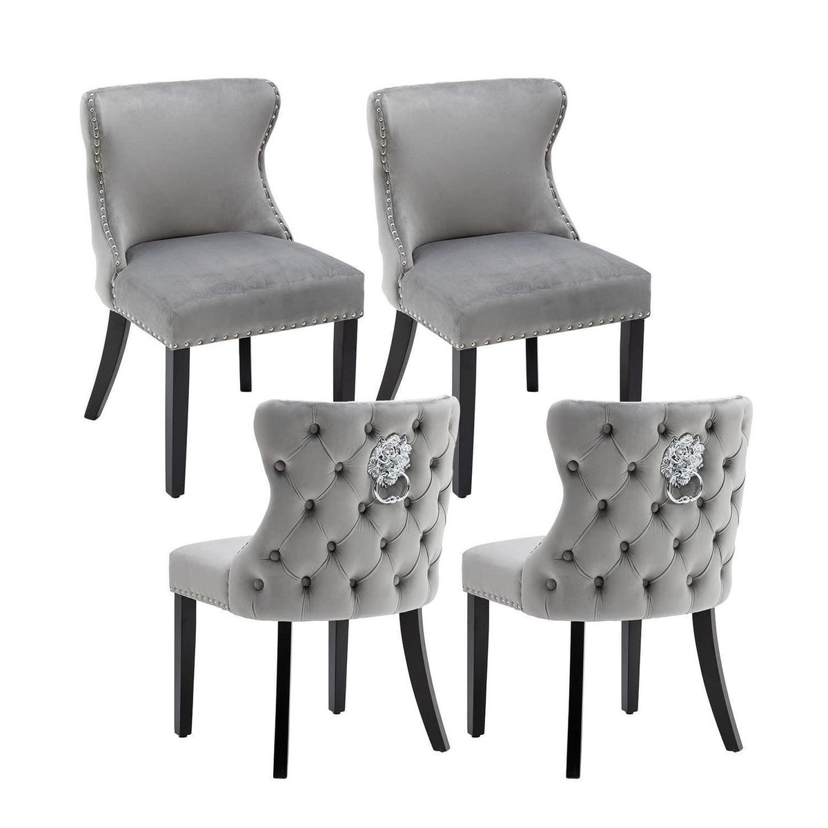 Samt Esszimmerstühle 4er Set Grau – Gepolstert & Modern