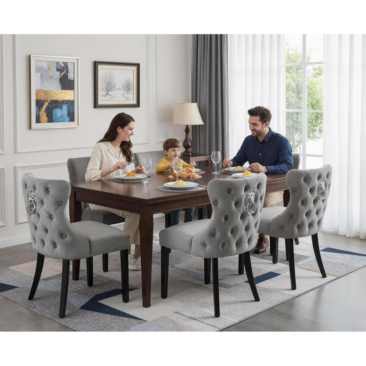 Samt Esszimmerstühle 2er Set Grau – Gepolstert & Modern