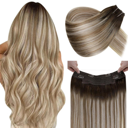 Echthaar-Drahtverlängerung Braun Balayage 40cm