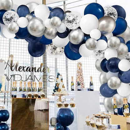 Luftballon Girlande Blau Weiß Silber 120 Stück für Party