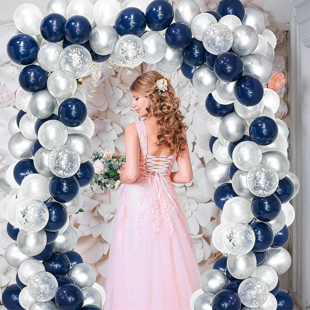 Blau Luftballon Girlande Set für Party Deko mit Metallic Konfetti