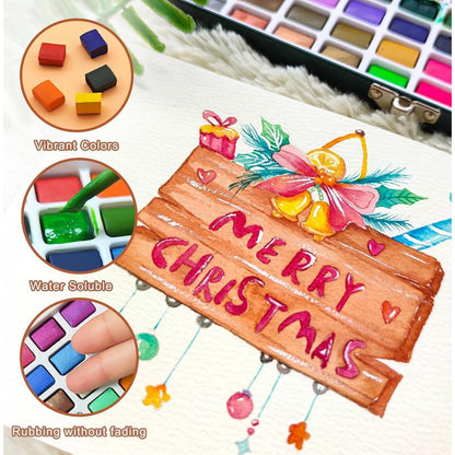 Artecho Aquarellfarben Set 50 Farben Tragbarer Box inkl. 4