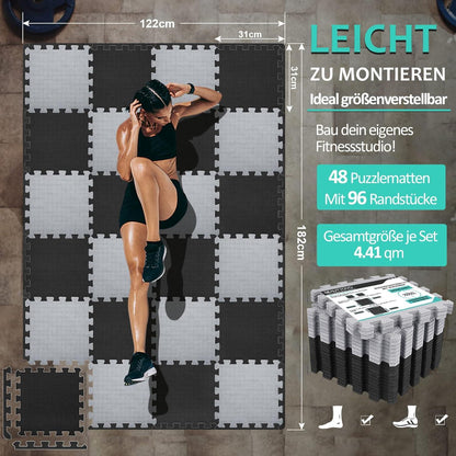Fitness Bodenschutzmatte Set 48-teilig 4.41 Qm Schwarz Grau