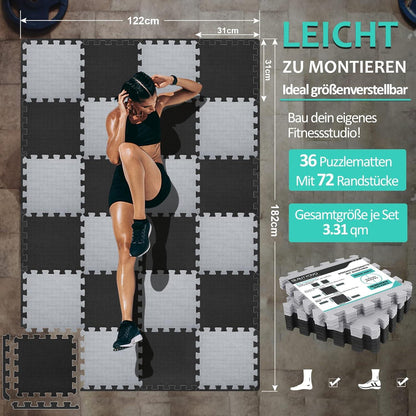 Bodenschutzmatte Fitness Set 3.31 Qm 36 Matten Schwarz Grau