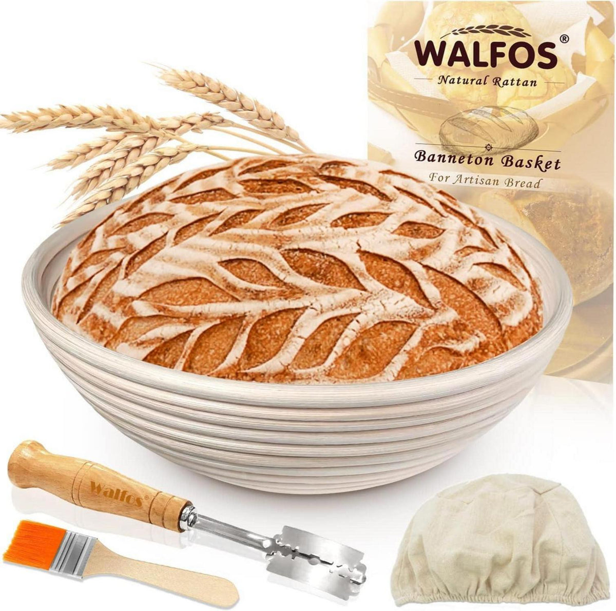 Gärkorb Set, Rundes Brotbacken Natürliches Rattan 23cm