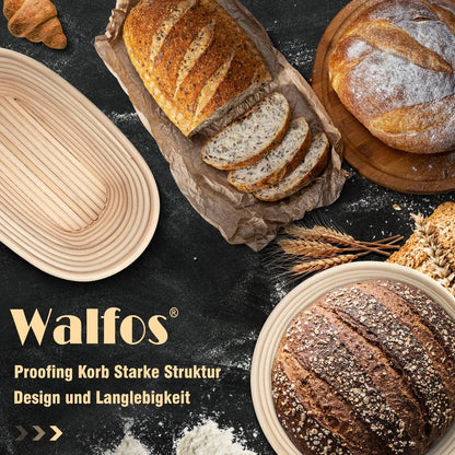 Walfos Gärkorb Set 25cm Brotbacken Natürliches Rattan