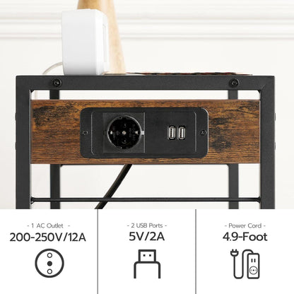 Druckerständer mit Ladestation, 3-stufiges Lagerregal, Rollen/Füße, 2 Haken