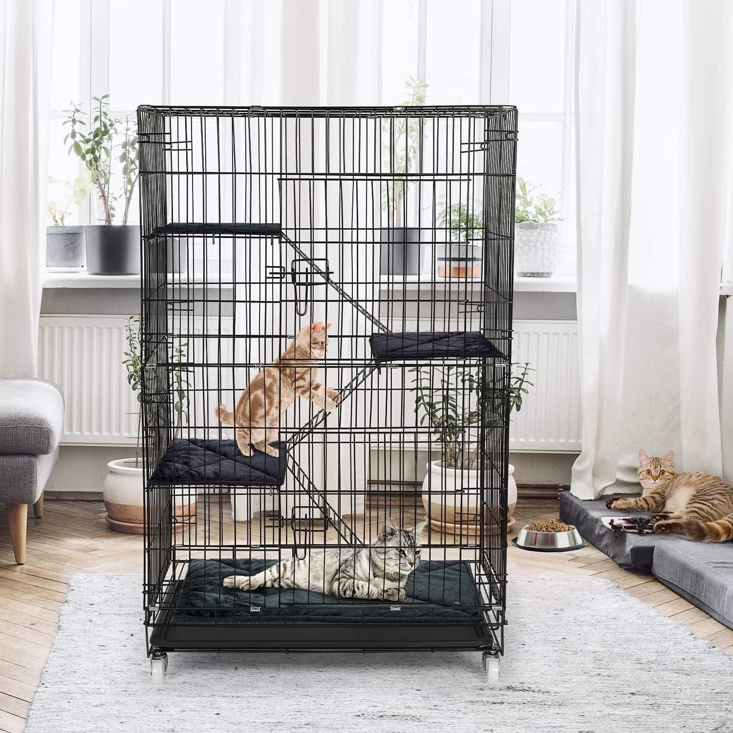 Katzenkäfig 4 Ebenen faltbar 360 Rollen Rampe Balkon 90x57x125 cm