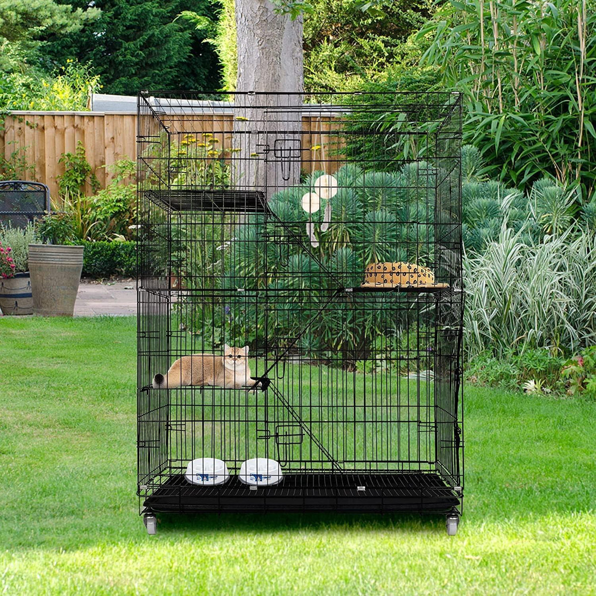 Großer Katzenkäfig 4 Ebenen 360 Rollen Rampe 90x57x125cm Metall Käfig