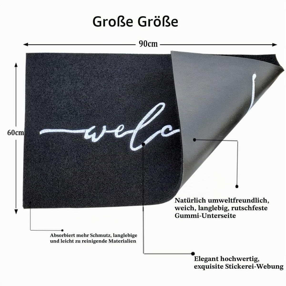 Fußmatte 90x60 cm - Rutschfest & Schmutzfangend für Innen & Aussen
