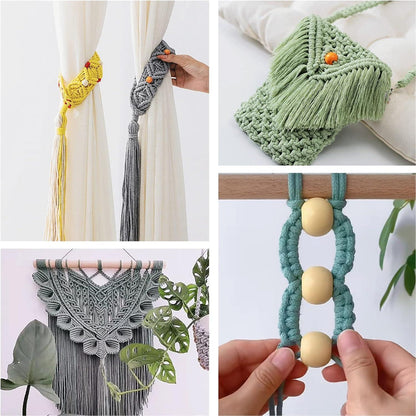Makramee Set 3mm x 60m mit Zubehör – DIY Bastelset für Wandbehang