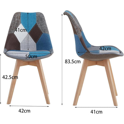 Patchwork Esszimmerstühle Set Blau | 8 Stühle mit Kissen & Holzbeinen