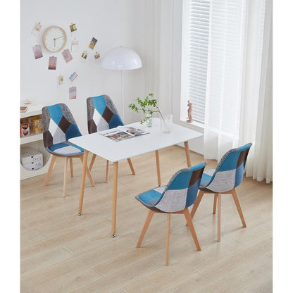 Patchwork Esszimmerstühle Set Blau | 8 Stühle mit Kissen & Holzbeinen