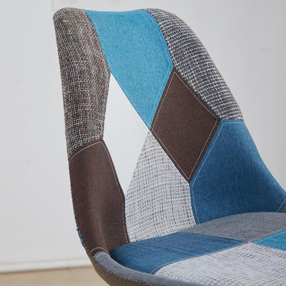 Patchwork Esszimmerstühle Set Blau | 8 Stühle mit Kissen & Holzbeinen