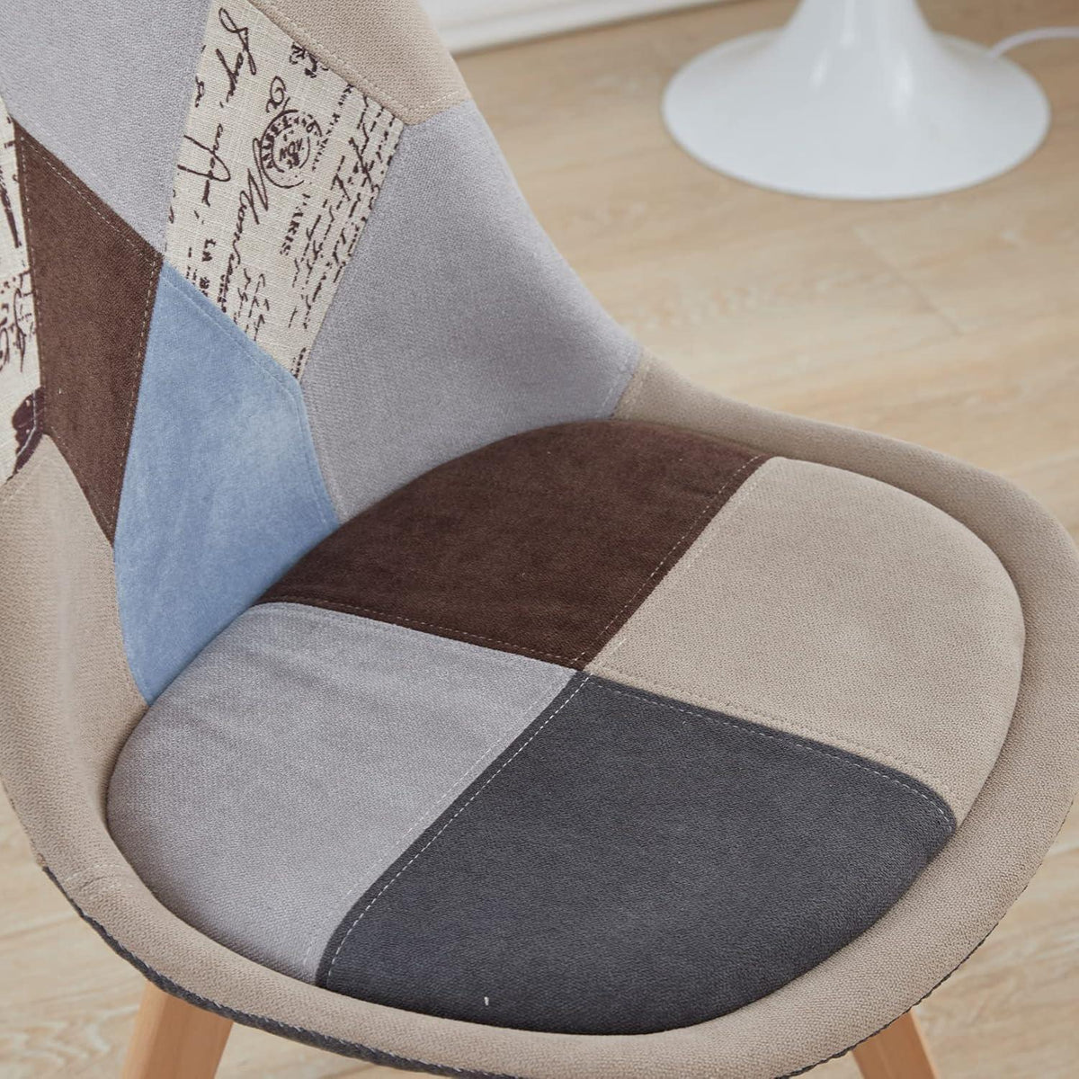 Patchwork Esszimmerstuhl-Set (8 Stühle, Braun) mit Sitzkissen