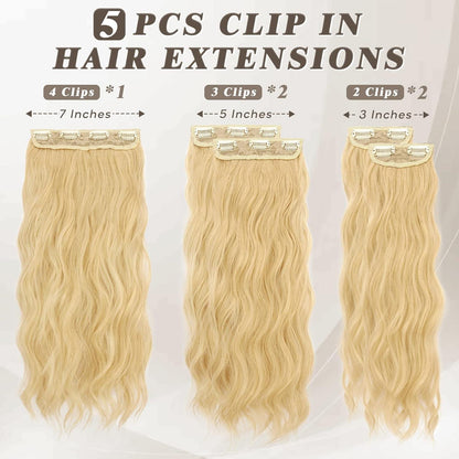5er Set Clip-in Extensions 50 cm Haarverlängerungen Wellig
