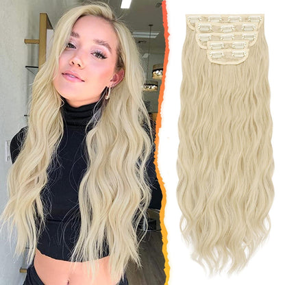 Clip in Haarverlängerungen Lange Wellige Haarteil -50 cm natur Blond