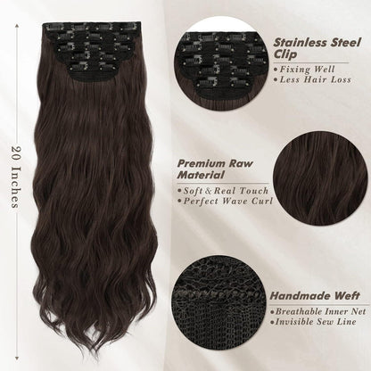 Clip in Extensions Lange Wellige Synthetisches Haarteil für Frauen -50