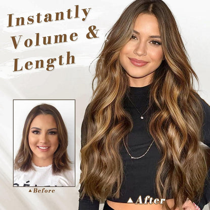 Goldblonde Clip-in Extensions, Langes Haarteil - 5 PCS, Synthetisch, Wellig, Dick, Natürlich, Weich - 50 cm