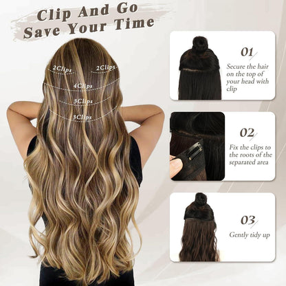 Clip-in Haarverlängerungen Lang Wellig Goldblond 50 cm - 5 Stück