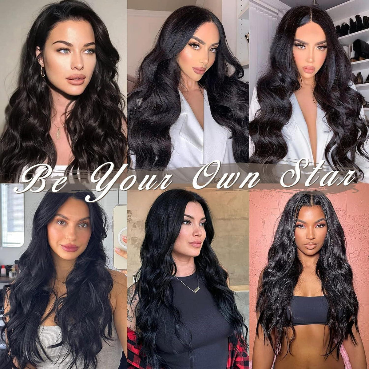 Clip-In Haarverlängerungen Wellig 45cm Naturschwarz 5-teilig