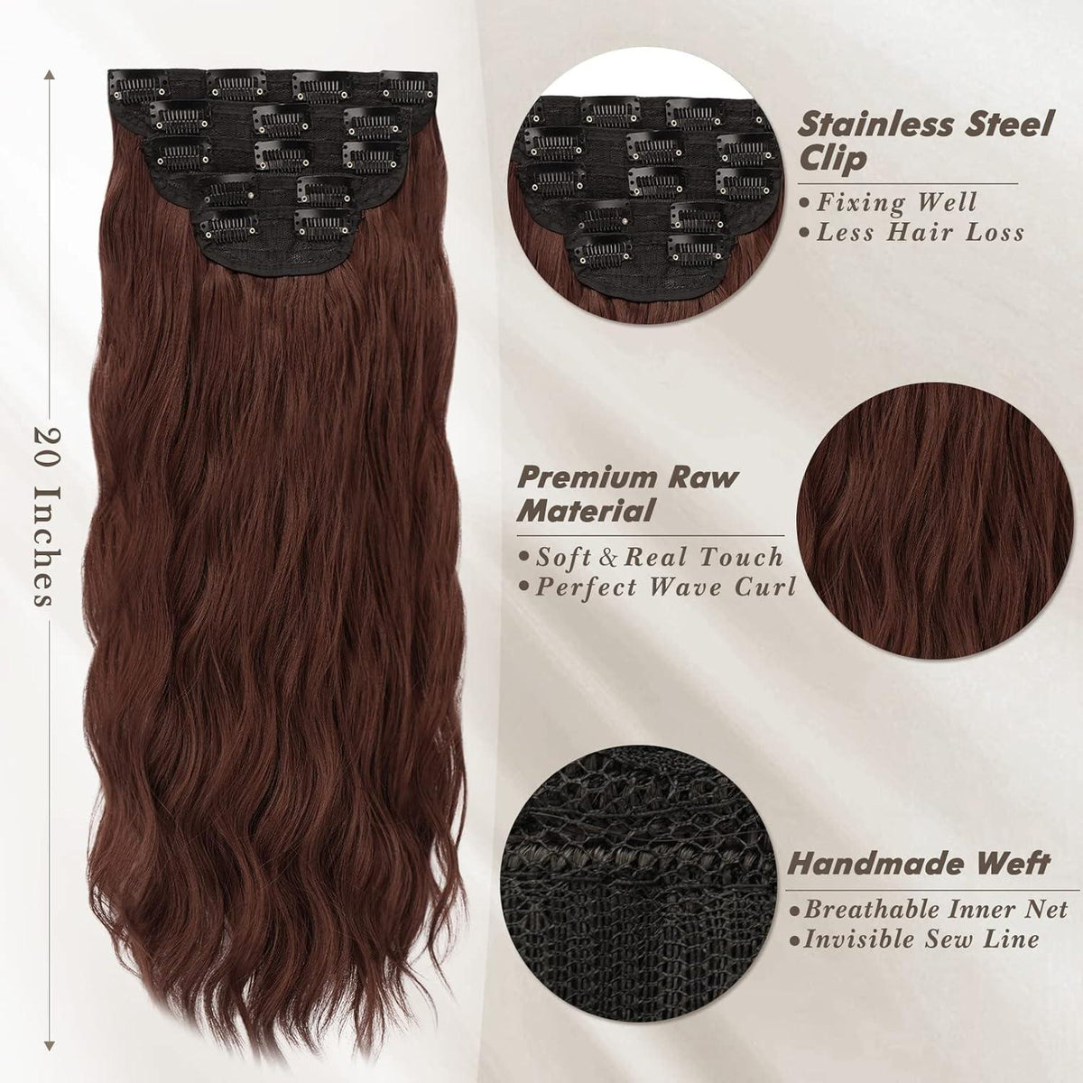 Clip-in Haarverlängerungen 5 PCS, Lange Wellige Haarteile